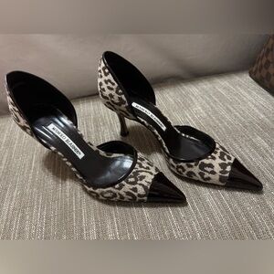 Manolo Blahnik Dorle Juta Leopard Print Heels Size 37
